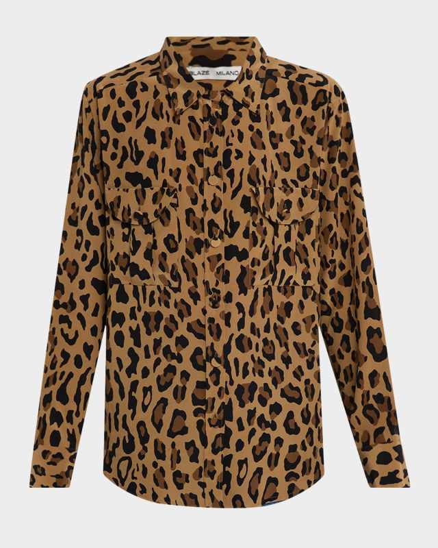 Simba Leopard-Print Button-Down Berber Shirt